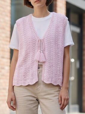Hand Crafted Pink Knit lightweight Sweater Layering Vest Size M
